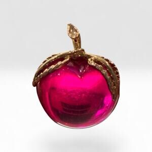 Vintage Sarah Coventry Red Forbidden Apple Lucite Gold Tone Pin Brooch